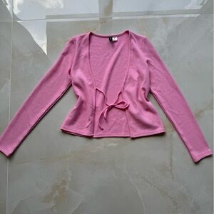 h&m divided pink tie-front ribbed cardigan